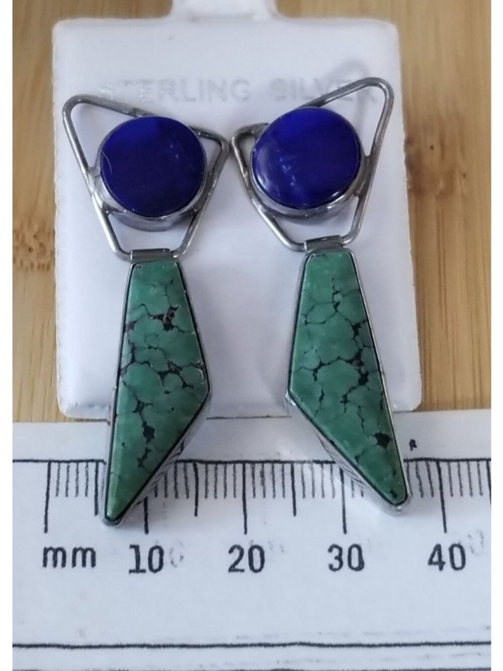 Earrings Lapis & Malichite  10.9 Gr 14.5 ct  20 mm  x 47 mm  Silver 925  2 Stone